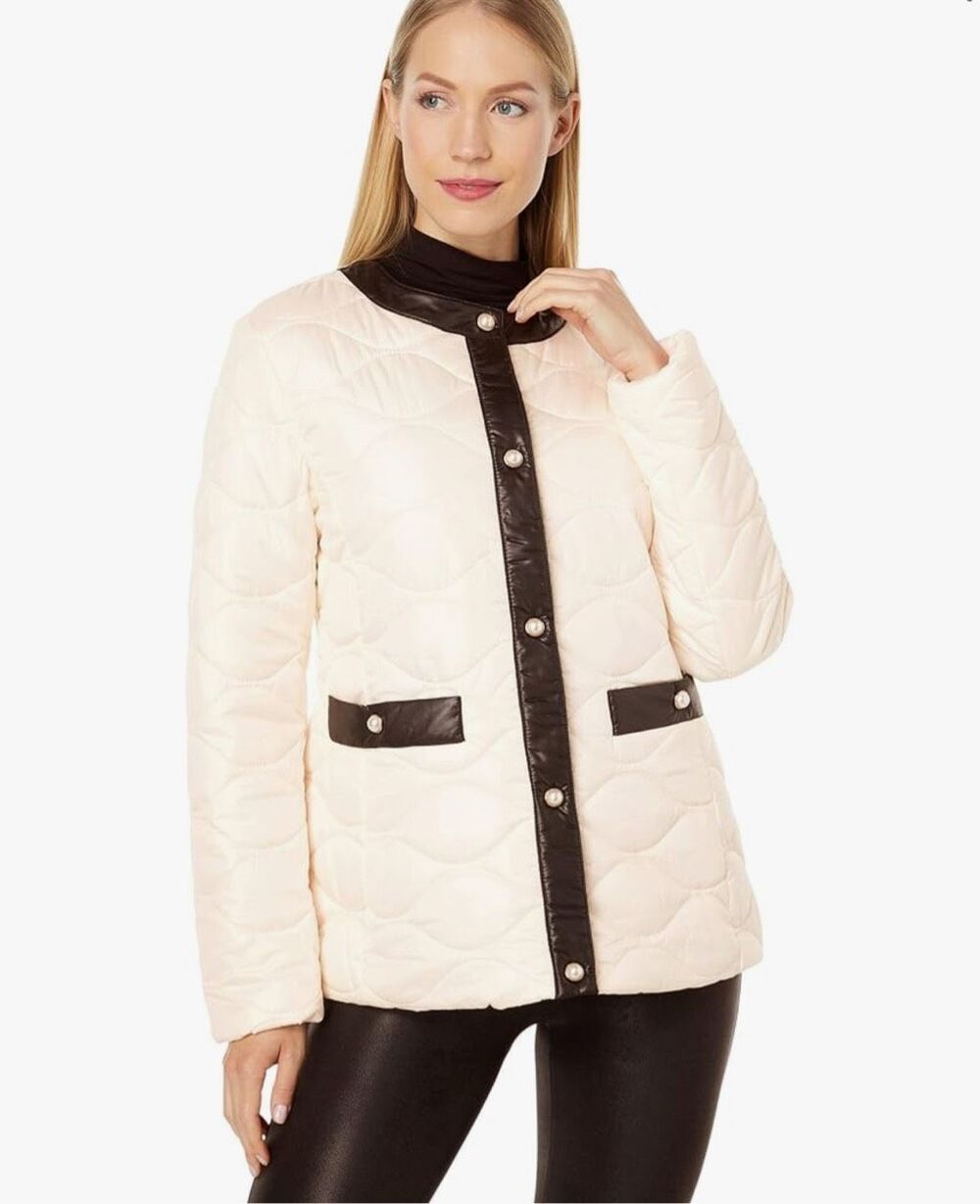 $228 kate spade new york Quilted white Jacket with Pearl Buttons size large